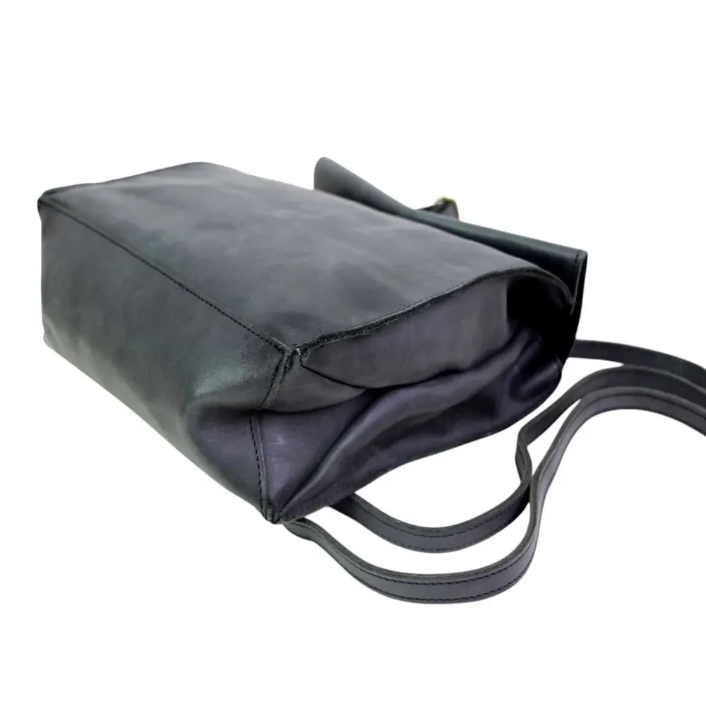 Brandy Melville ASH BLACK REAL LEATHER FLAP BACKPACK SHOULDER BAG HANDBAG PURSE
